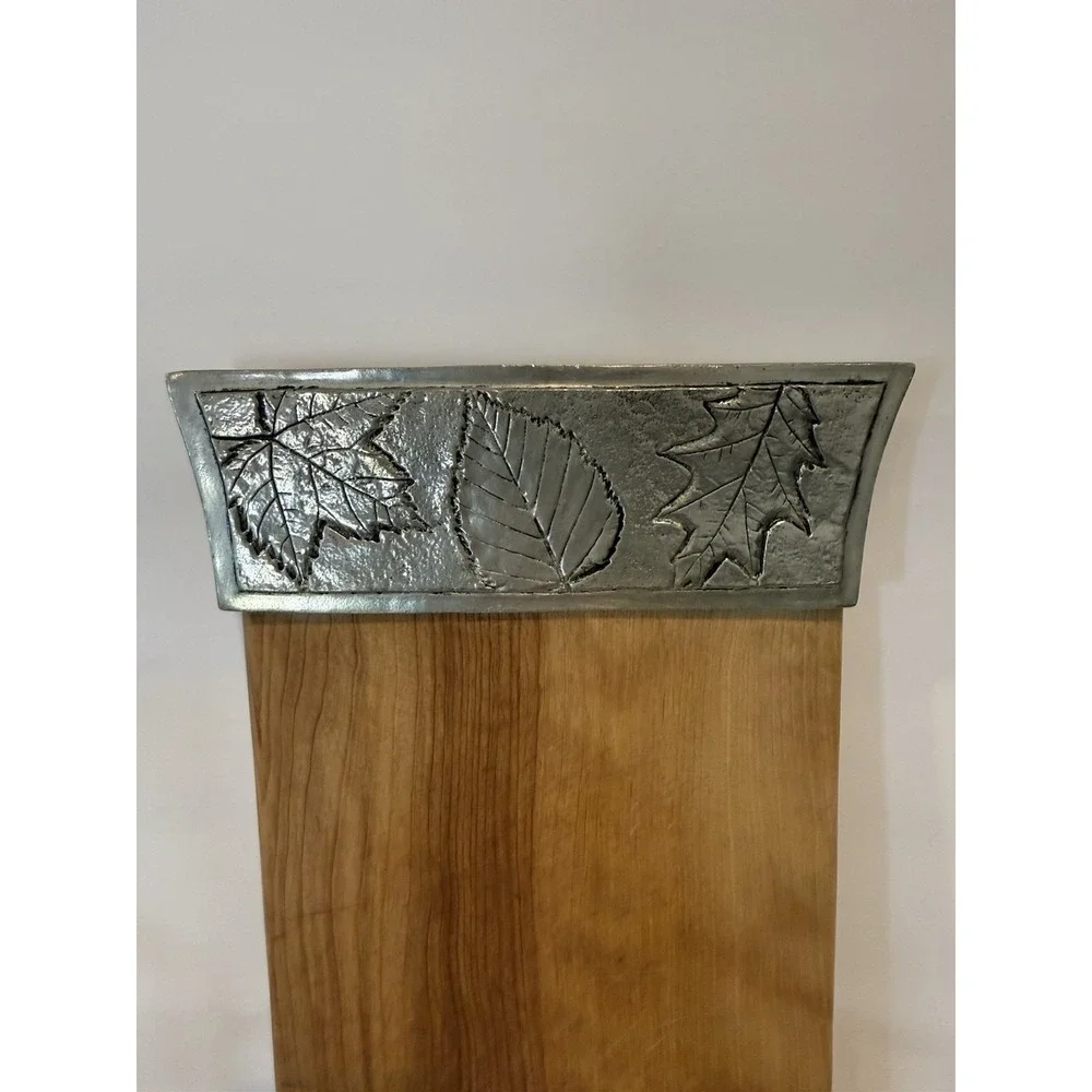 Handcrafted Wooden Charcuterie Serving Board with Decorative Leaf Metal Trim 14
